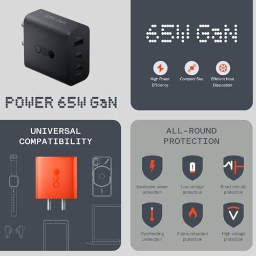 65W GaN Triple Port USB-C Fast Charger by Sounce | CMF-Inspired Power Adapter for Nothing Phone 2a, 2, 1 & Other Type-C Devices
