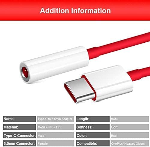 USB Type-C to 3.5mm Audio Jack Adapter – Compatible with OnePlus 12, 11, 10, Nord & More | Stereo Headphone Converter by Sounce (Red)