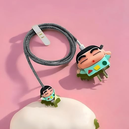 Sounce Shinchan Protective Case for iPhone 18W & 20W Charger and Wire Protector for Lightning Cable – Protective Cover, Protection Sleeve, Cord Saver for Earphones (Charger Not Included)