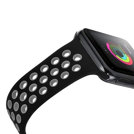 Sounce Sports Strap Compatible for Watch Band 42mm 44mm 45mm Adjustable Silicone Wristband Sport Loop for Watch Series 7/6/5/4/3/2/1, SE - Black-Grey