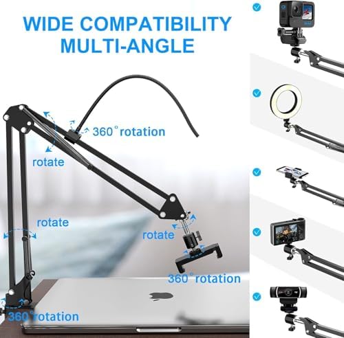 Sounce Overhead Video Stand with 6" Ring Light – Flexible Arm, Dual Brackets for Phone & Tablet | Ideal for Streaming, Recording & Content Creation