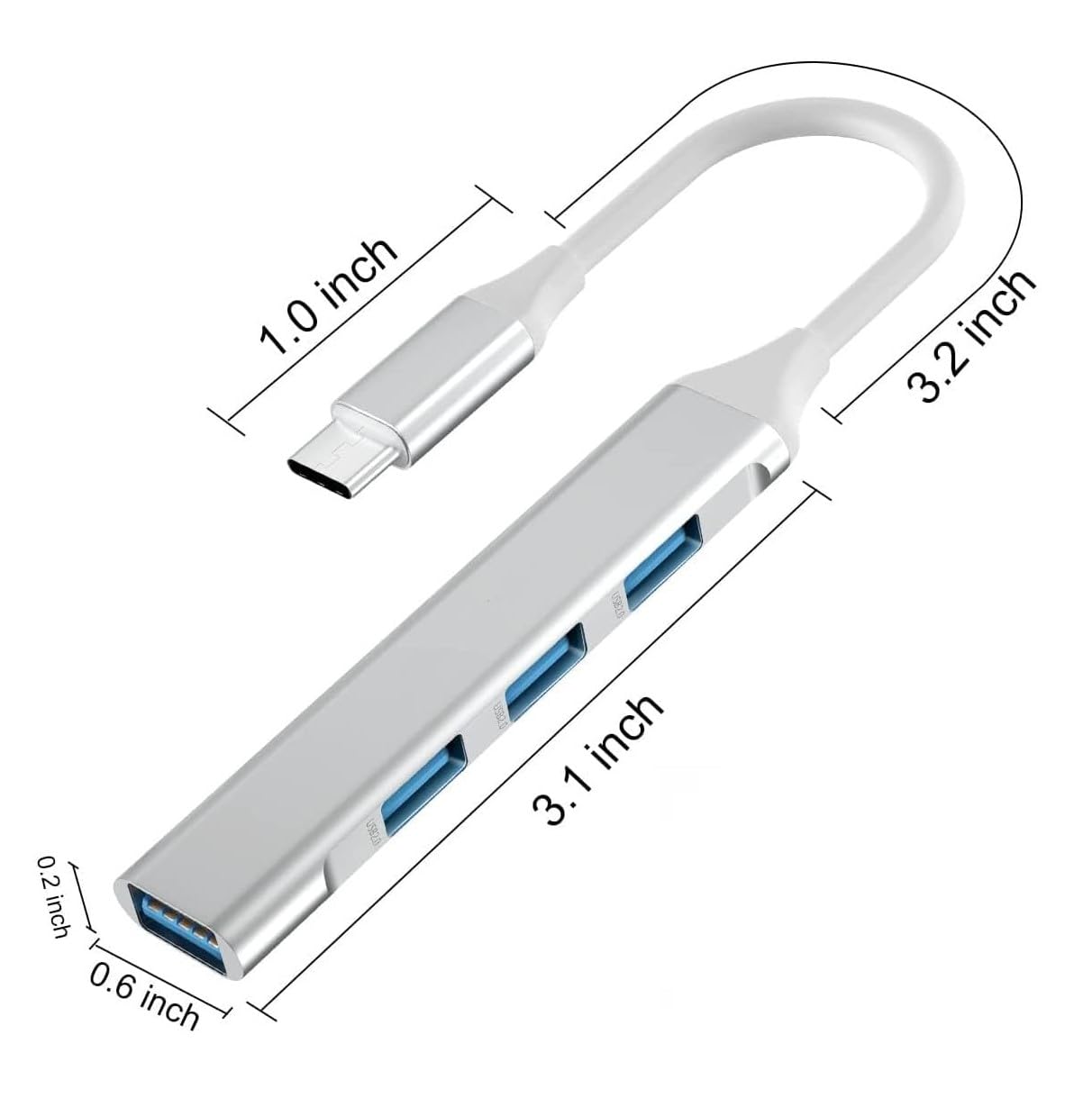 Sounce 4-in-1 USB C Hub | Type-C to 4 USB-A Ports with Aluminum Shell (White)
