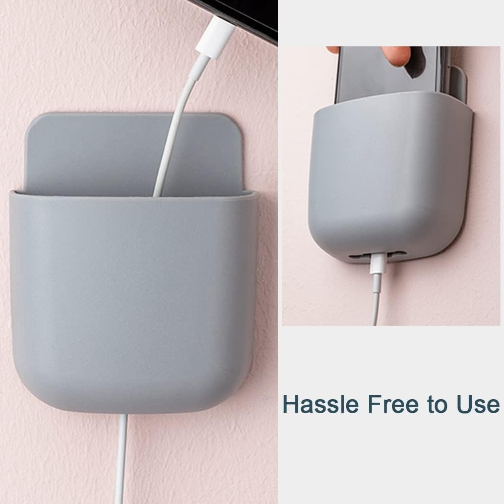 Sounce 8 Piece Wall Mounted Storage Box Remote Indoor Storage Organizer Case for Air Conditioner & TV Remote Mobile Phone Plug Holder Stand Rack Phone Charger Plug Holder (Pack of 8)- White & Grey