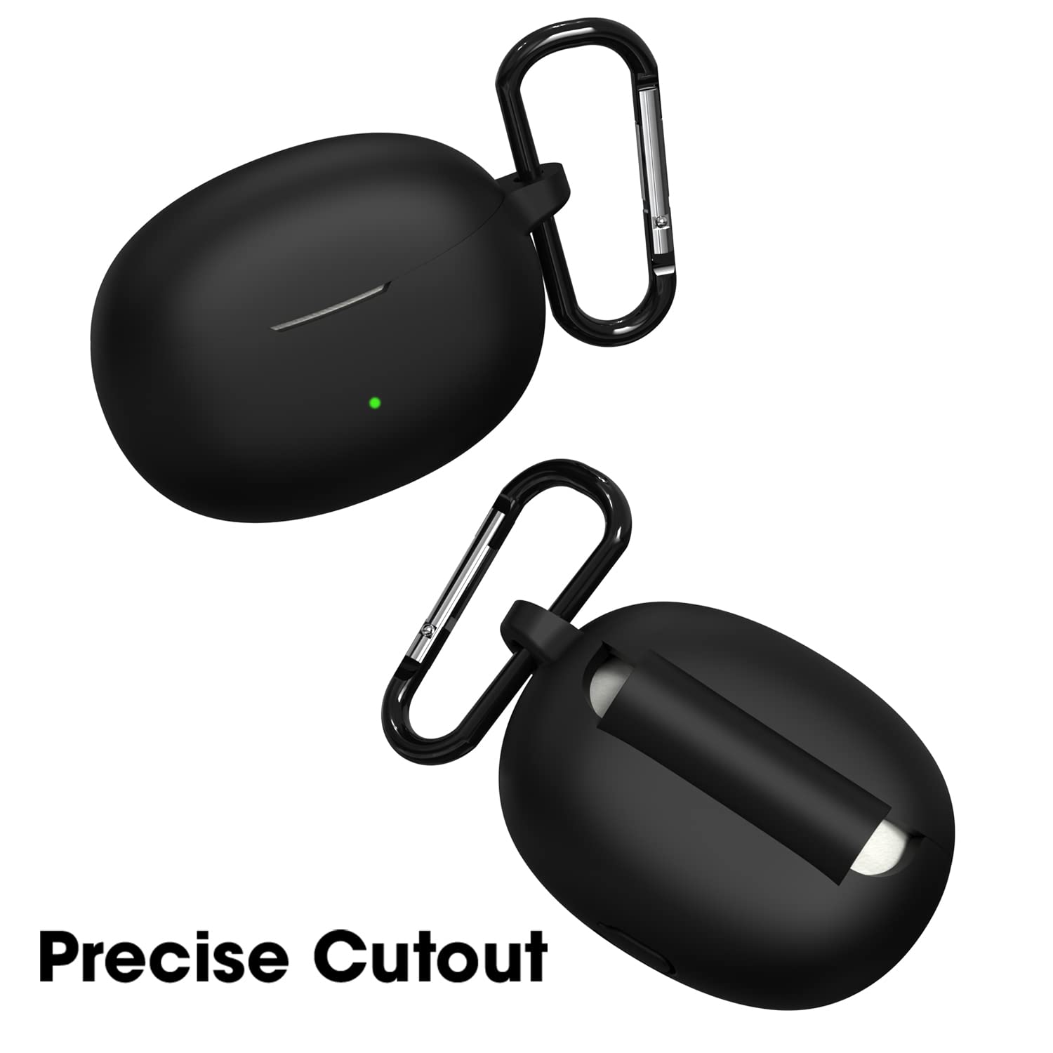 Sounce Portable Silicone Case Scratch-Resistant, 360® Full Protection, Carabiner Clip Compatible with Keychain for Realme Buds Air 3 Neo Full Protection Shockproof Cover Anti Fall Anti Dust (Black)