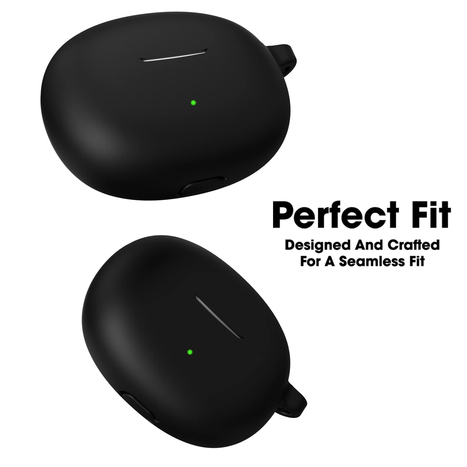 Sounce Portable Silicone Case Scratch-Resistant, 360® Full Protection, Carabiner Clip Compatible with Keychain for Realme Buds Air 3 Neo Full Protection Shockproof Cover Anti Fall Anti Dust (Black)