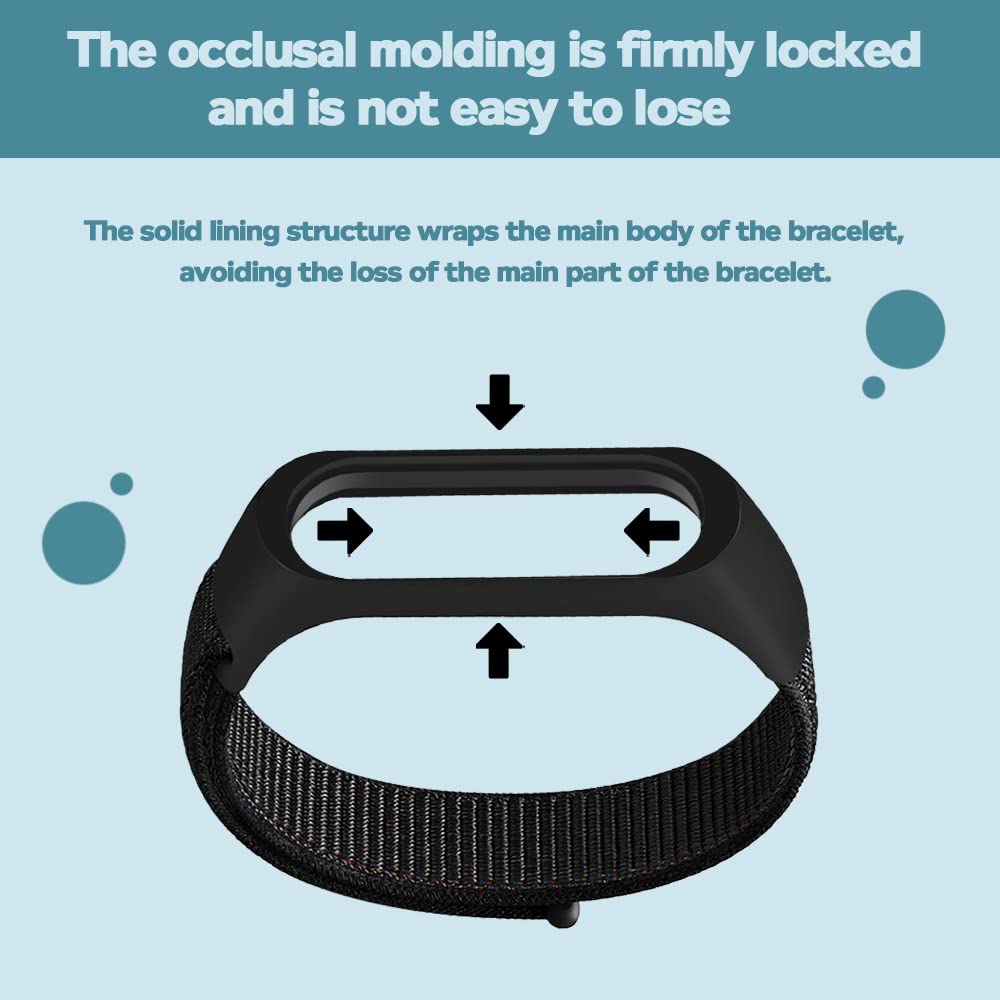 Sounce Black Nylon Adjustable Xiaomi Mi Band 3/ Mi Band 4/ Mi Band 5/ Mi Band 6 Watch Strap Band Bracelet (Not Compatible with Mi Band 1/2)