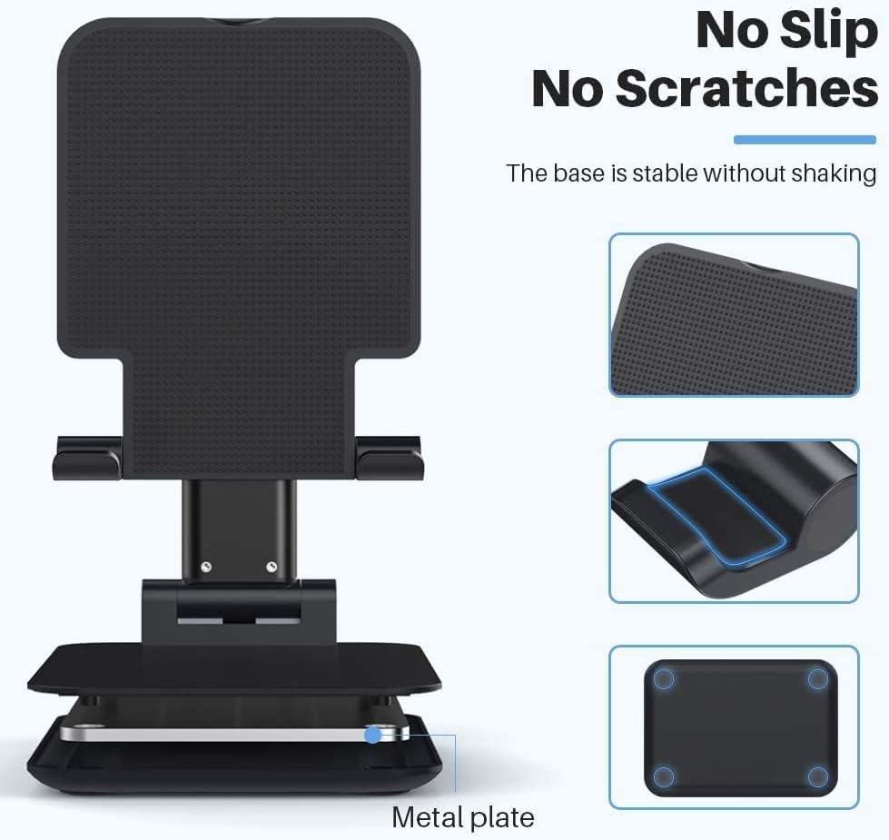 Sounce Foldable Portable Phone Holder Stand, Tabletop Adjustable Cell Phone Stand with Height Adjustable Cradle, Stable and Easy to Use Compatible for All 4-8 inches Smartphones Mount (Black)