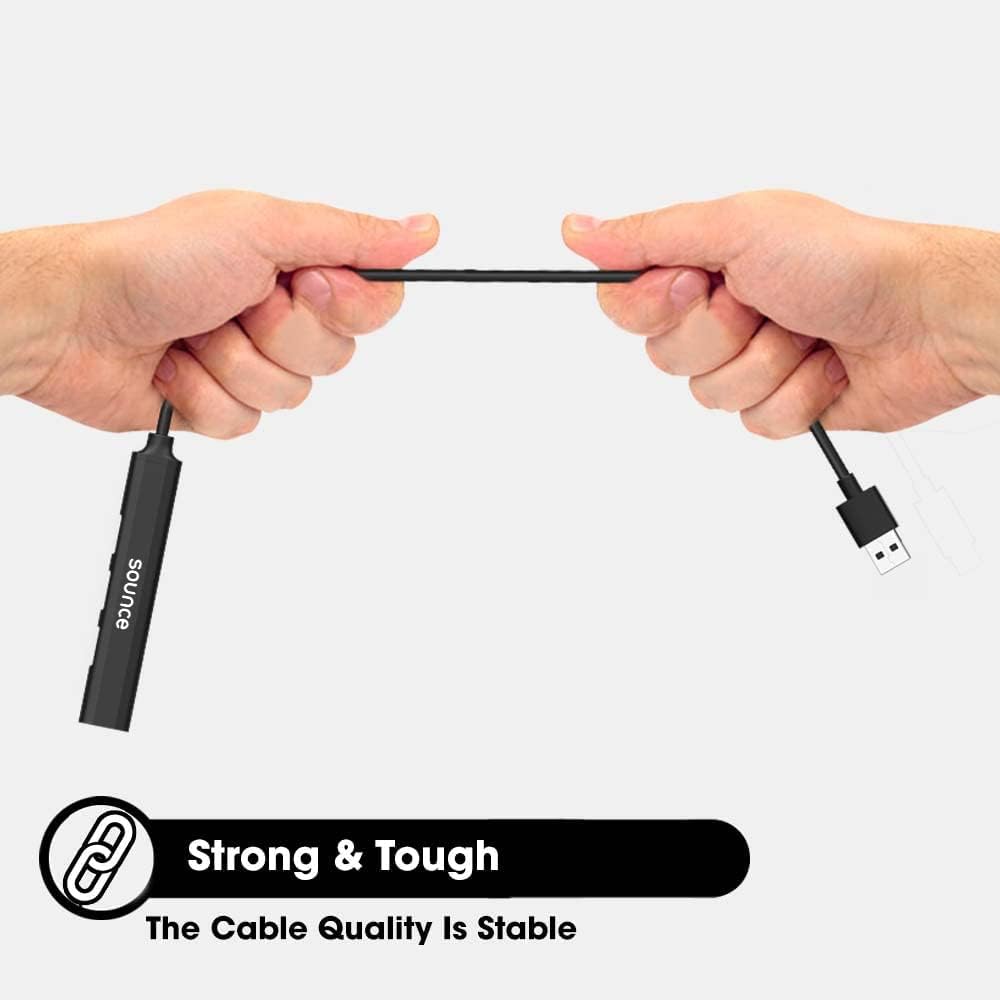Sounce 4-in-1 USB Hub | Type-A to 4 USB-A Ports with Aluminum Shell (Black)