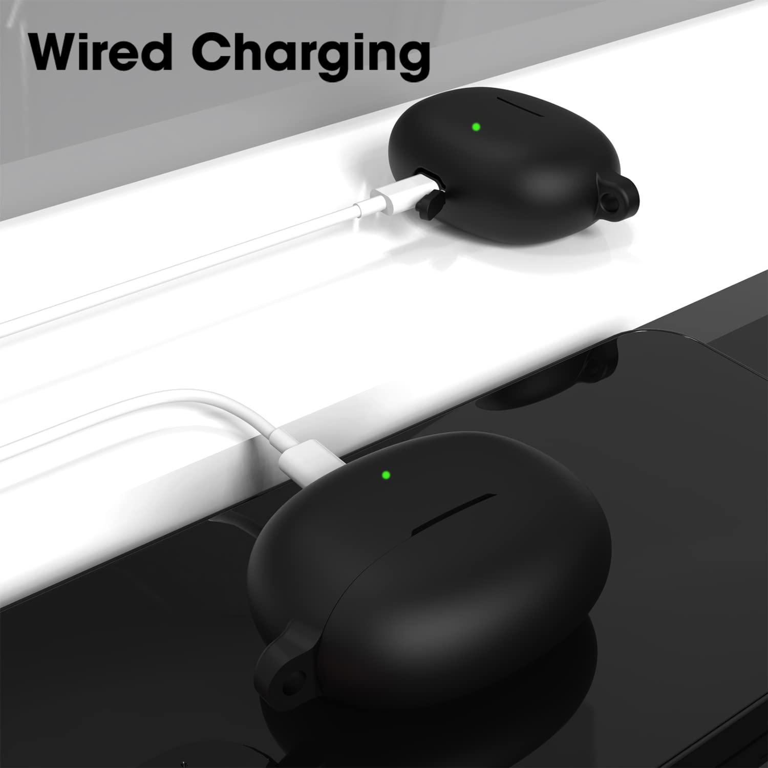 Sounce Portable Silicone Case Scratch-Resistant, 360® Full Protection, Carabiner Clip Compatible with Keychain for Realme Buds Air 3 Neo Full Protection Shockproof Cover Anti Fall Anti Dust (Black)