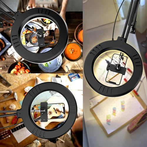 Sounce Overhead Video Stand with 6" Ring Light – Flexible Arm, Dual Brackets for Phone & Tablet | Ideal for Streaming, Recording & Content Creation