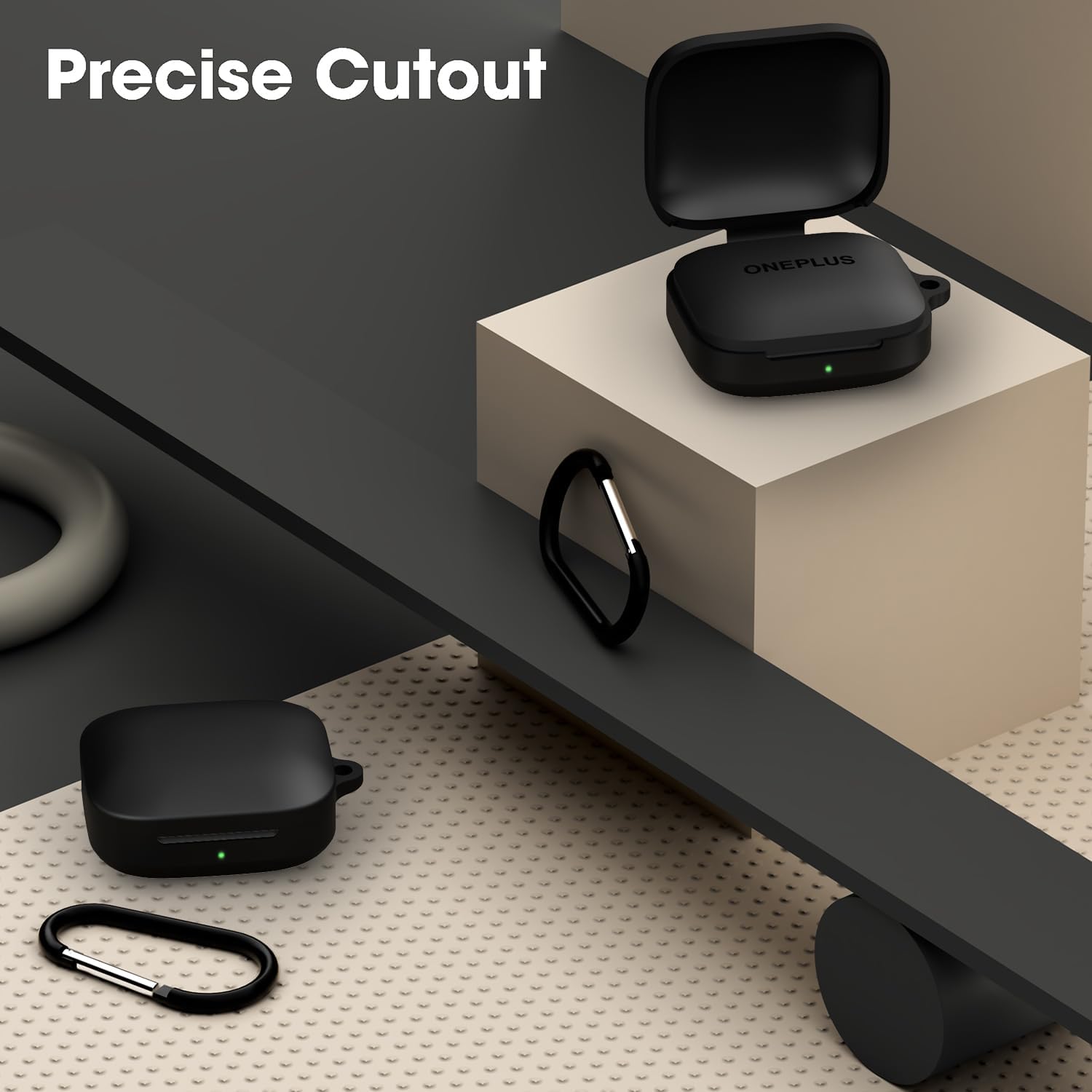 Sounce Protective Case for OnePlus Buds 3 – Soft Silicone Shockproof Cover with Keychain, Anti-Slip Grip, Scratch-Resistant, and Front LED Visibility – Black