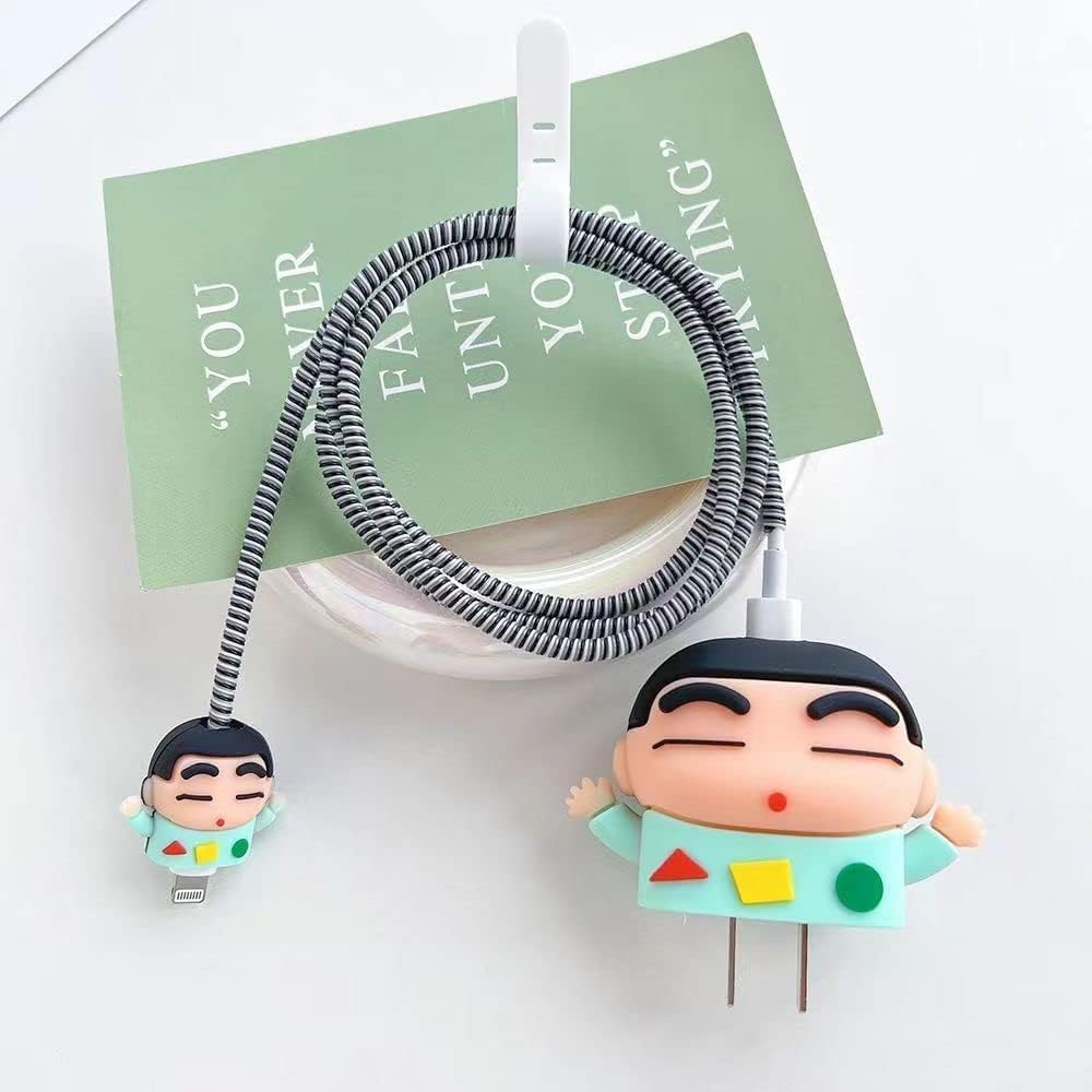 Sounce Shinchan Protective Case for iPhone 18W & 20W Charger and Wire Protector for Lightning Cable – Protective Cover, Protection Sleeve, Cord Saver for Earphones (Charger Not Included)