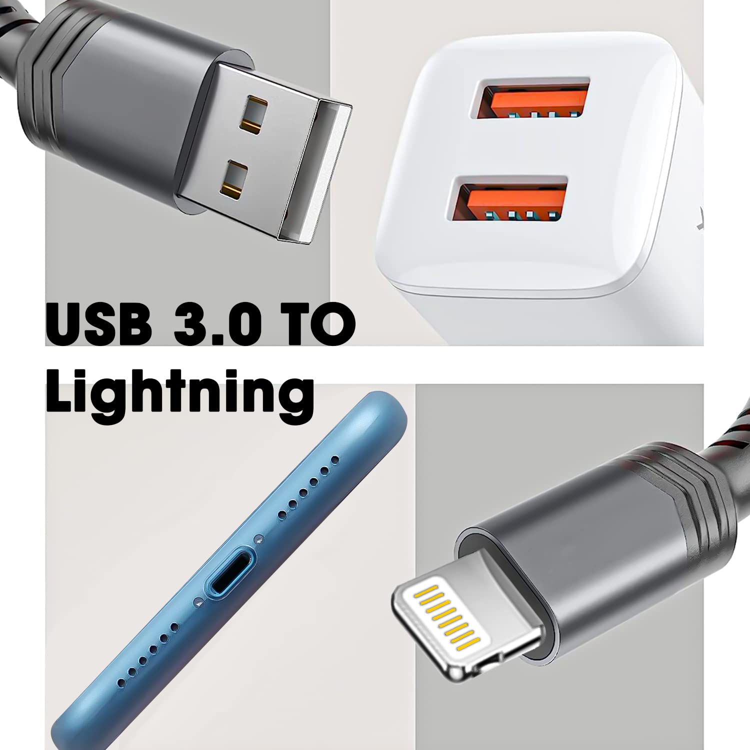 Sounce Nylon Braided USB to Lightning-Fast Charging and Data Sync Cable Compatible with iPhone 14,13, 12,11, X, 8, 7, 6, 5, iPad Air, Pro, Mini 1.5 Meter (Grey)