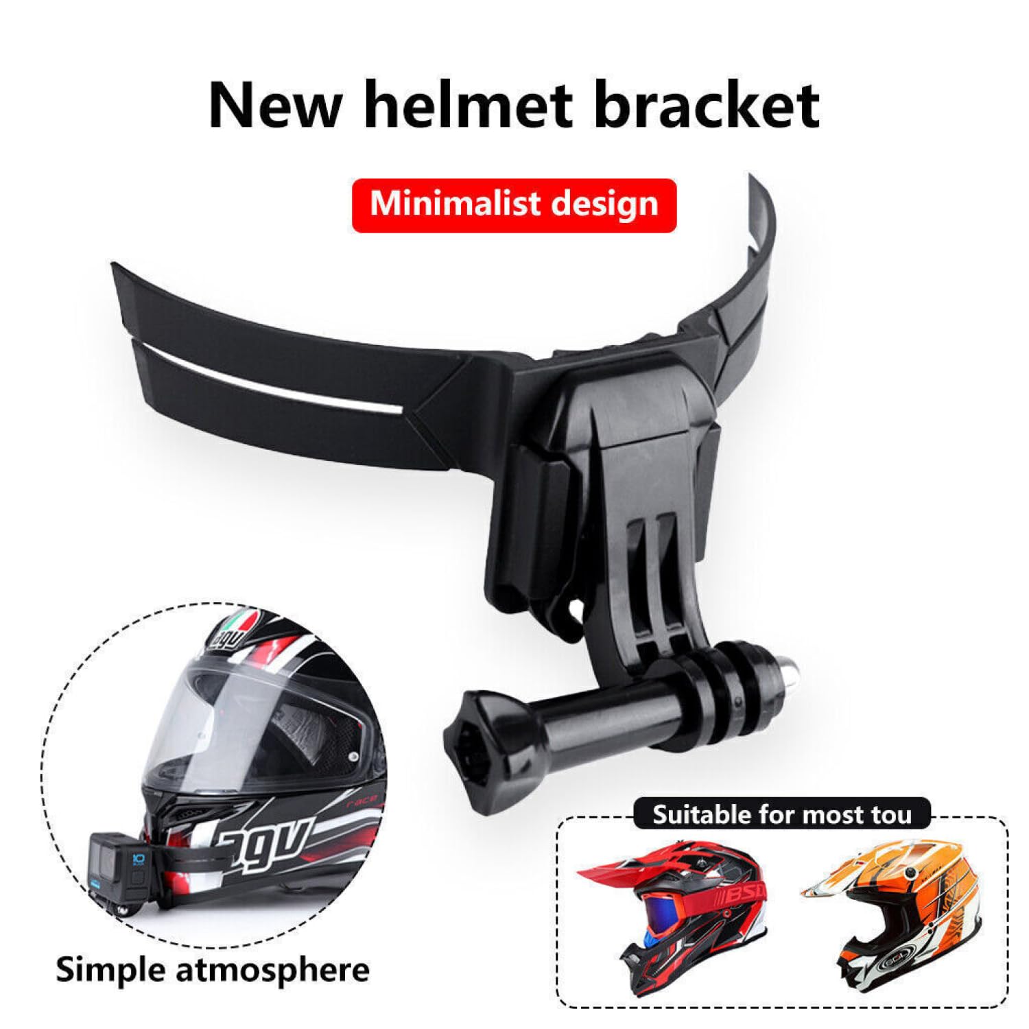 Sounce Action-cam Compatible Chin Mount for Motorcycle with J-Hook and Screw Helmets Secure and Convenient Helmet for GoPro and Action Cameras with Speed 160kmph - Black