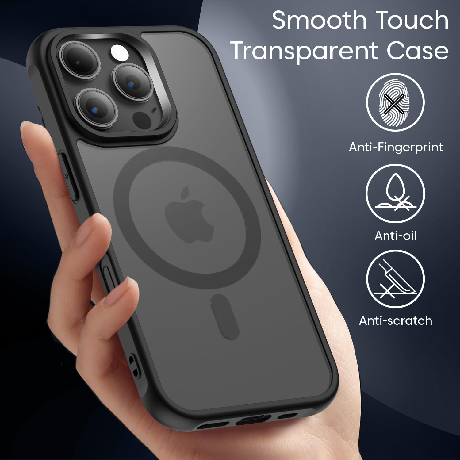 Sounce iPhone 16 Pro Case, MagSafe Compatible, Shockproof Military-Grade TPU Protection, HaloLock Magnetic Hybrid Case for iPhone 16 Pro, Durable, Slim, Design,(Frosted Black)