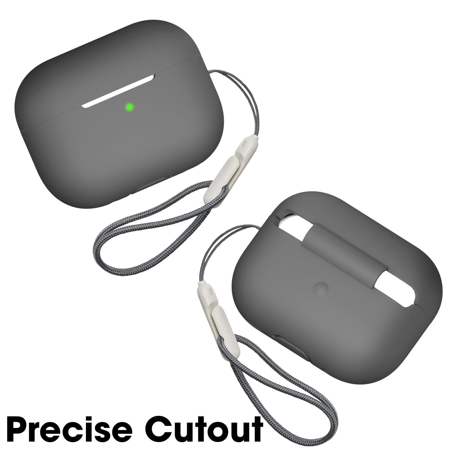 Sounce Soft Silicone Protective Case for Airpods pro 2 Case Cover with Antilost Lanyard, Full Protection Tough Shockproof Charging Case Compatible with Airpods pro 2 2022 with Carabiner - Dark Grey