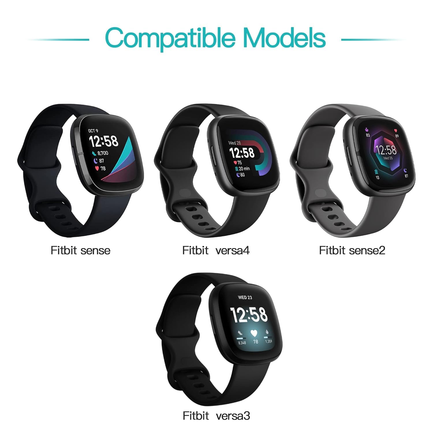 Sounce USB Charging Cable for Fitbit Versa 3 / Versa 4 / Sense/Sense 2 Smartwatch Charging Cord for Fitbit Sense/Sense 2/Versa 3/Versa 4 Smart Watch 3.3Ft Cable - Black