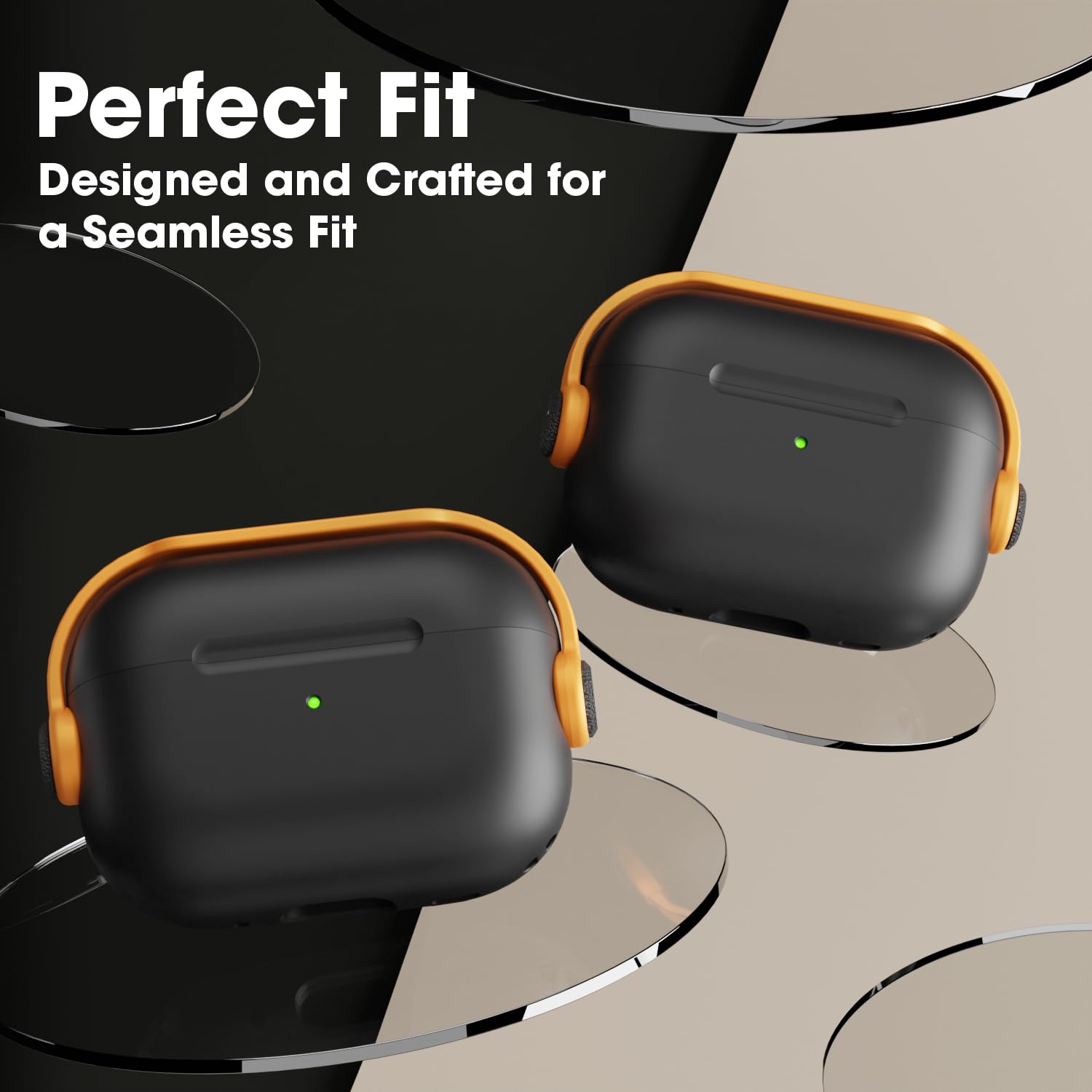 Sounce Antilost Lid Case Shell for Airpods pro 2 Case Cover with Lanyard, Full Protection Tough Shockproof Lock Cover Compatible with Airpods pro 2 Gen-2 (2022, 2023) with Carabiner - Black & Orange