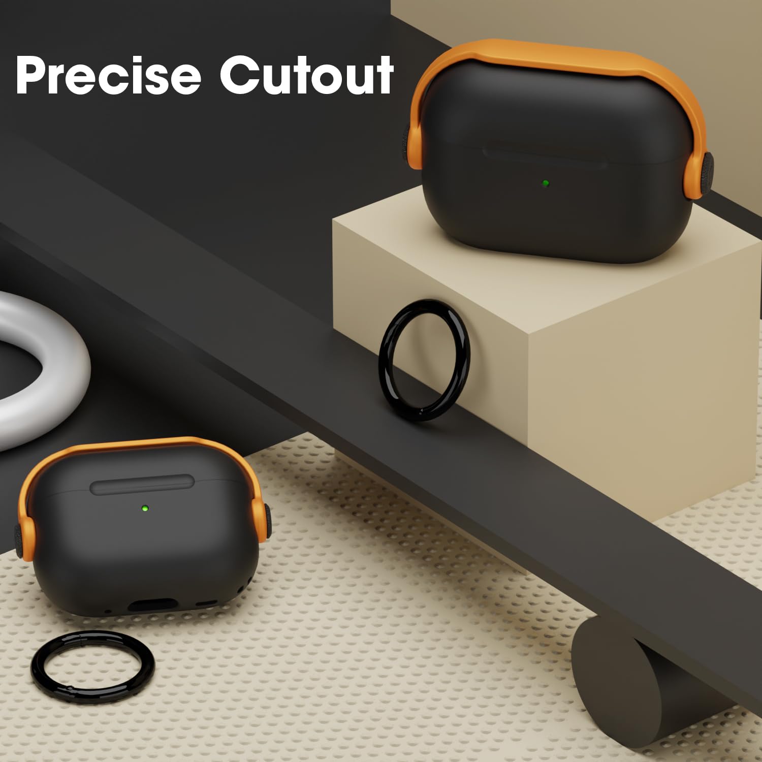 Sounce Antilost Lid Case Shell for Airpods pro 2 Case Cover with Lanyard, Full Protection Tough Shockproof Lock Cover Compatible with Airpods pro 2 Gen-2 (2022, 2023) with Carabiner - Black & Orange