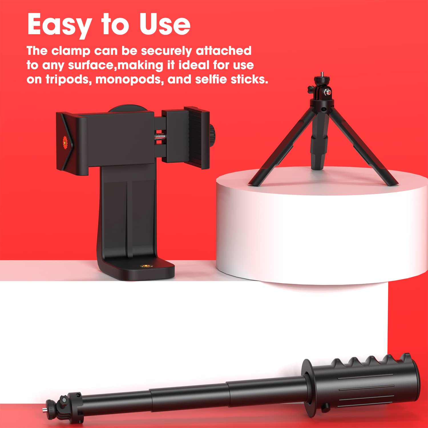 Sounce 360° Adjustable Cell Phone Tripod Mount Adapter | Universal 1/4 Screw Clamp Holder (Black)