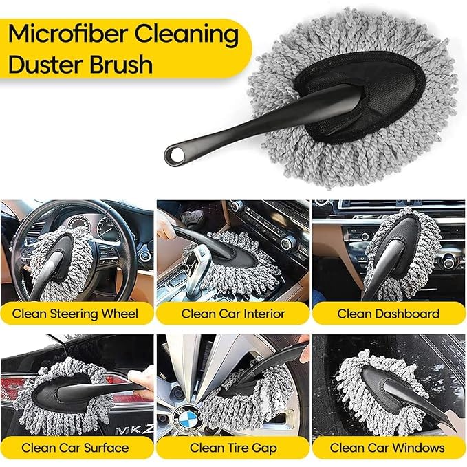 Sounce Car Cleaning 6 in 1 Kit Microfiber Duster with Long Handle Cleaning Brush Exteriror and Interiror Cleaner Cloth Ac Vent Cleaner Brush for Car, Motorbike, SUVs with Glass Cleaner Tablets