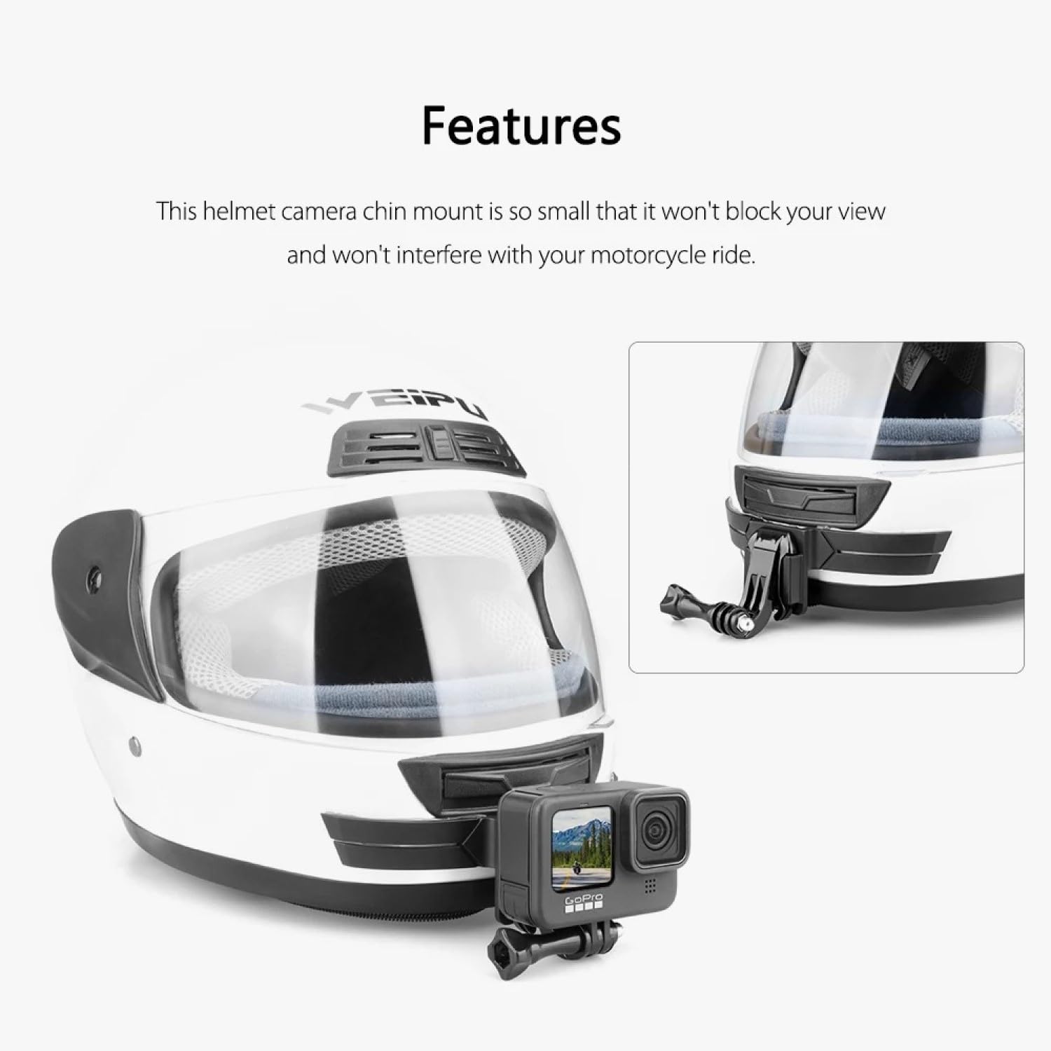 Sounce Action-cam Compatible Chin Mount for Motorcycle Helmets | Secure and Convenient for GoPro and Action Cameras | 3M VHB Tape