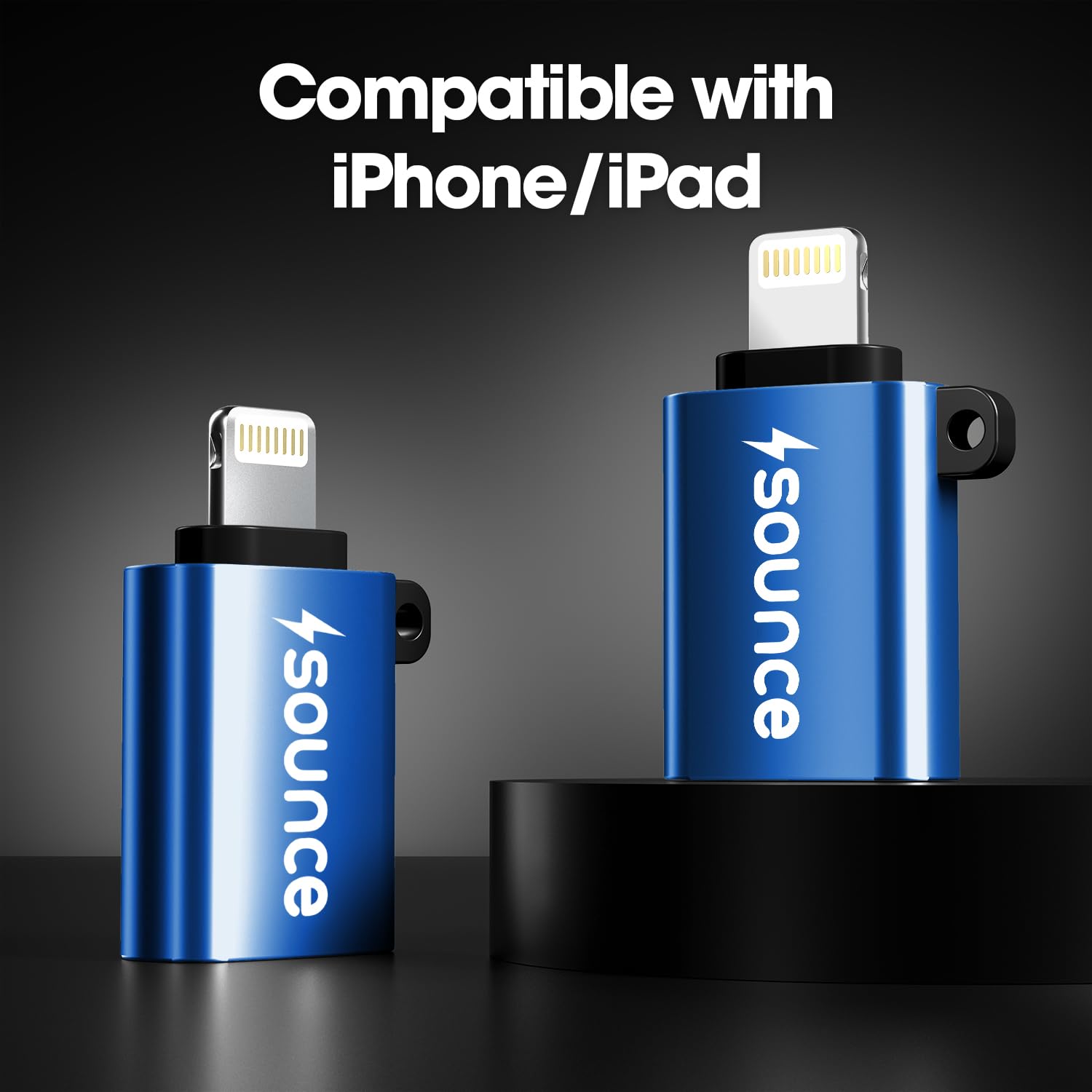 Sounce OTG for iPhone/iPad, Lightning OTG Pendrive Adapter Compatible with All iOS Devices, USB Female Support Connect USB Flash Drive, Keyboard, Mouse (Blue)