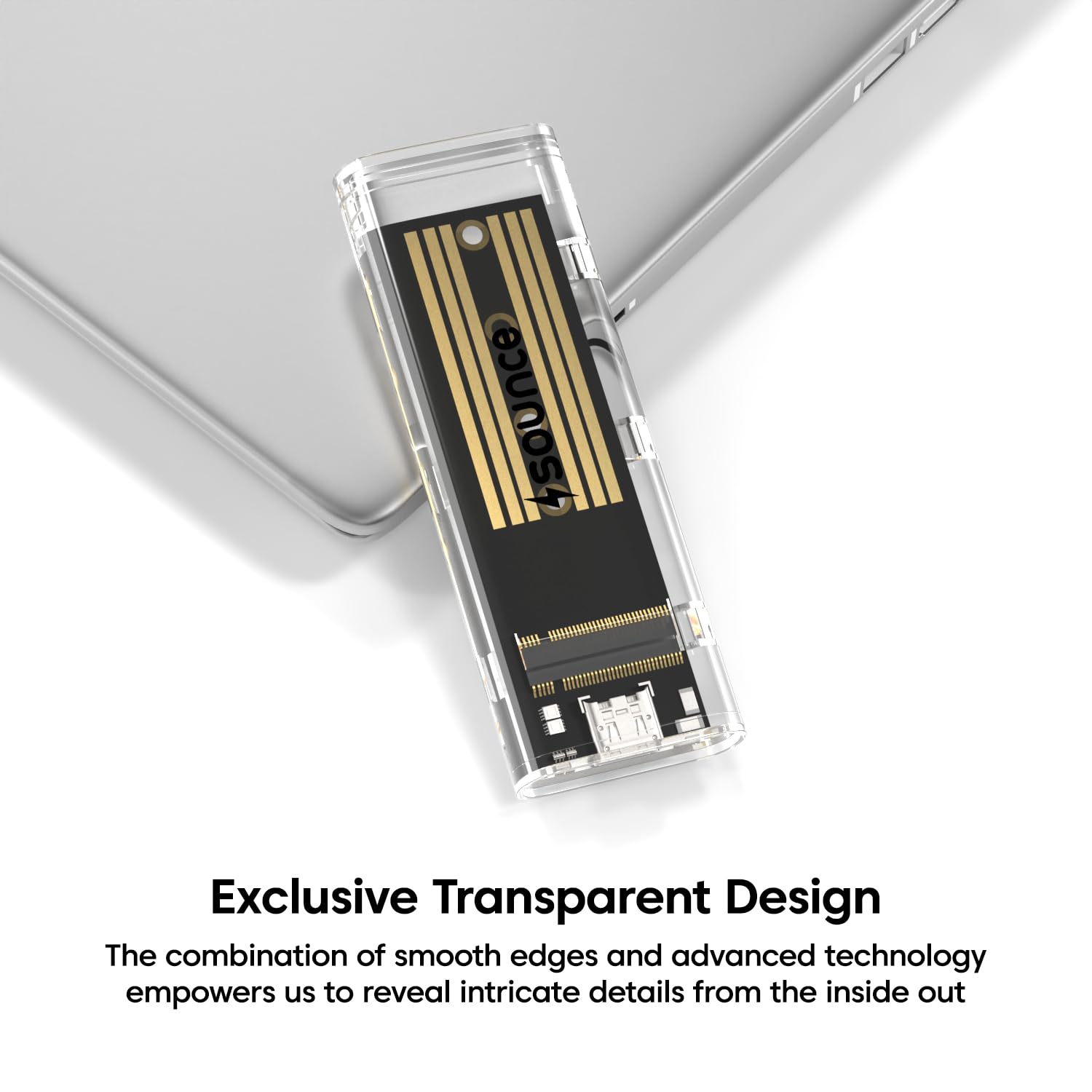 Sounce Transparent M.2 NVMe Enclosure USB 3.2 Gen 2 (10Gbps) – External PCIe M-Key SSD Adapter Case (2280/2260/2242/2230) Type-C