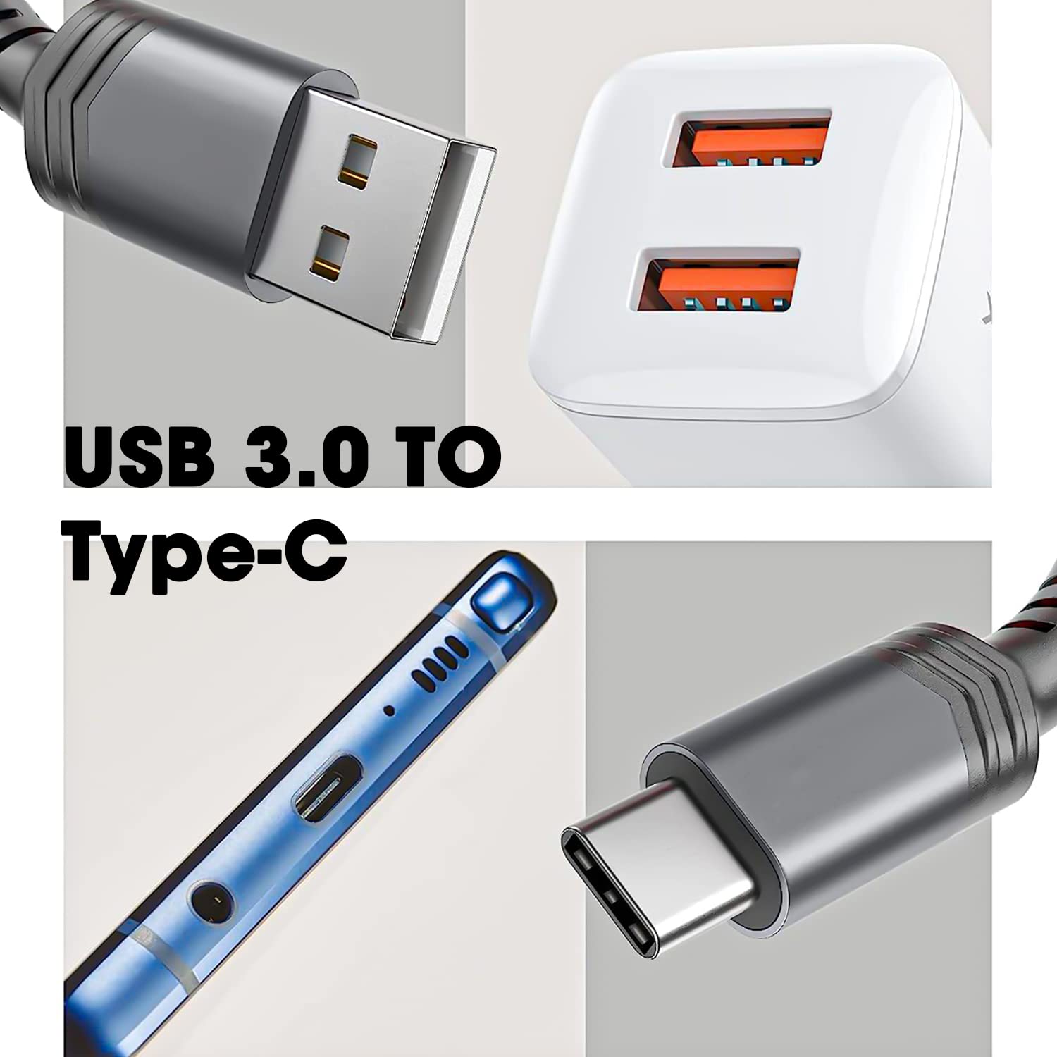 Sounce USB to Type C 3A (66W) Fast Charging Braided Cable for Mobile, Laptop, Tablets & other Type-C devices Supports PD Tech & QC 3.0 Charge 480mbps Data Transfer Speed - 1.5 Meter