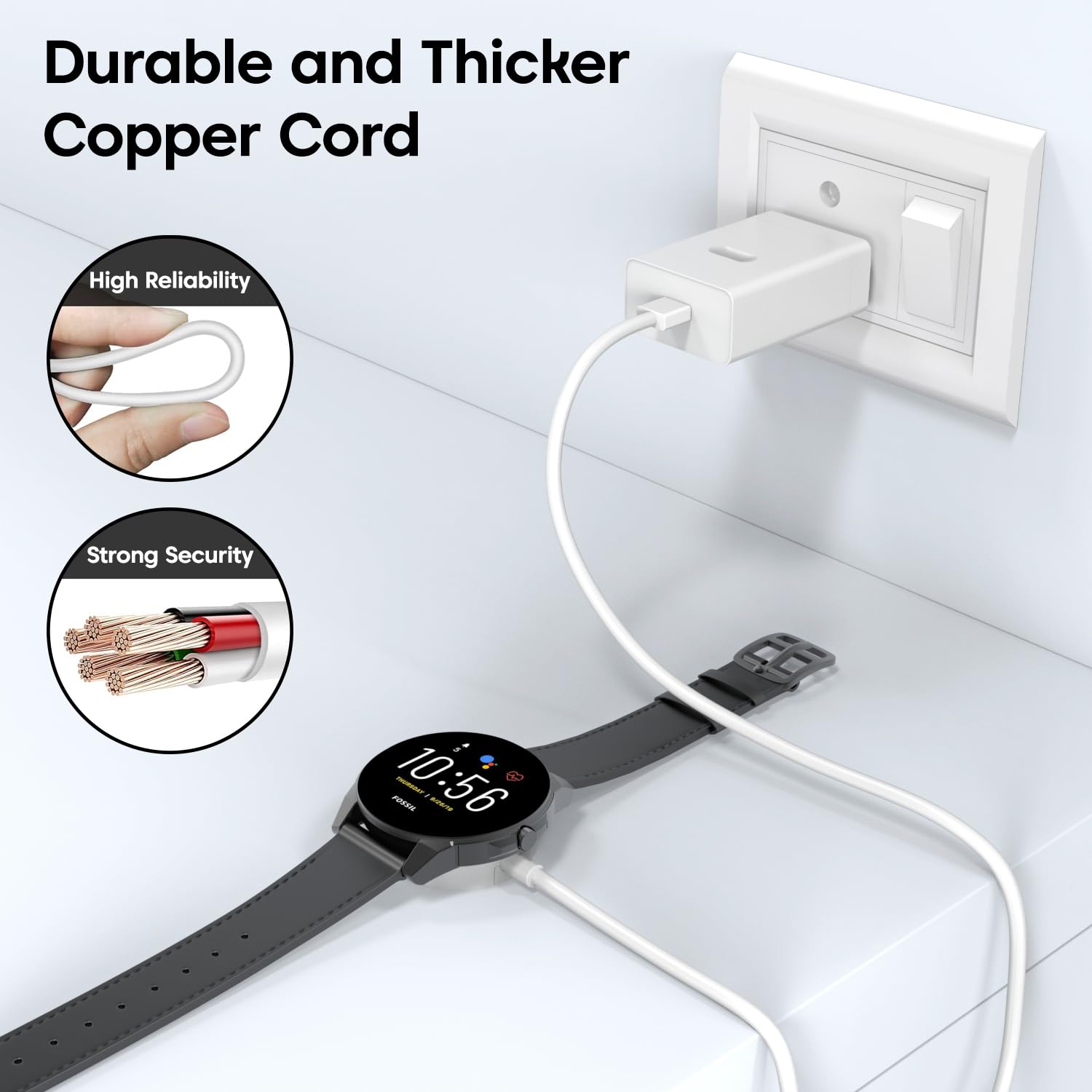 Sounce Charger Compatible with Fossil Gen 4, Gen 5, Skagen falster 2, Misfit Vapor 2 - USB Charging Cable 3.3ft 100cm PVC Material and Copper Wire - Smartwatch Accessories(White)