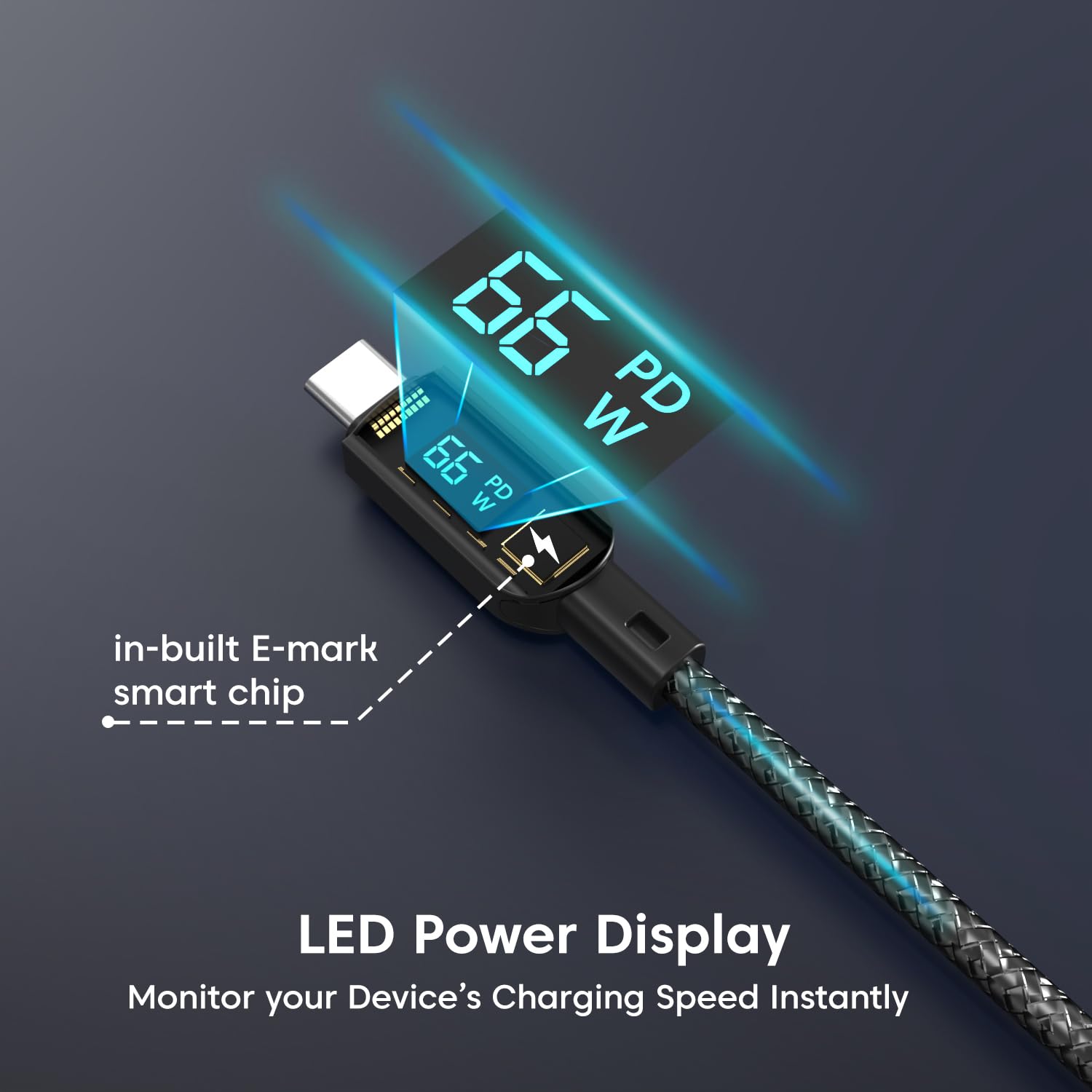 Sounce 66W Type-C Fast Charging Braided Cable 6.5A Output LED Display Real-Time & Tangle-1.2M Length 480Mbps Data Transfer 3.0 Universal Compatible for Phones Tablet Laptop & More (Black)