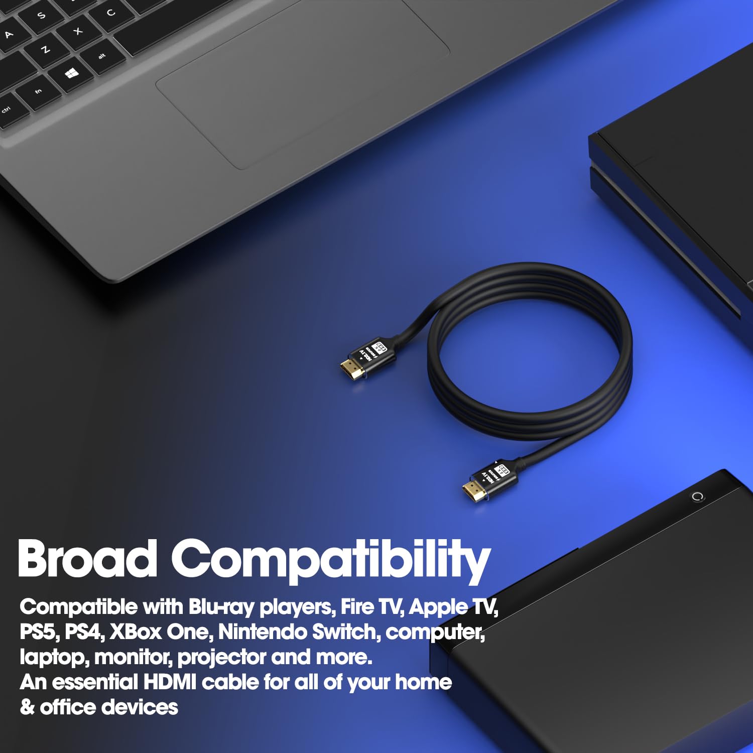 Sounce 8K HDMI 2.1 Cable – 6ft / 10ft – Ultra HD 8K@60Hz, 4K@120Hz, 48Gbps, HDR, eARC, Ethernet – Compatible with PS5, Xbox, Roku, Apple TV, PC