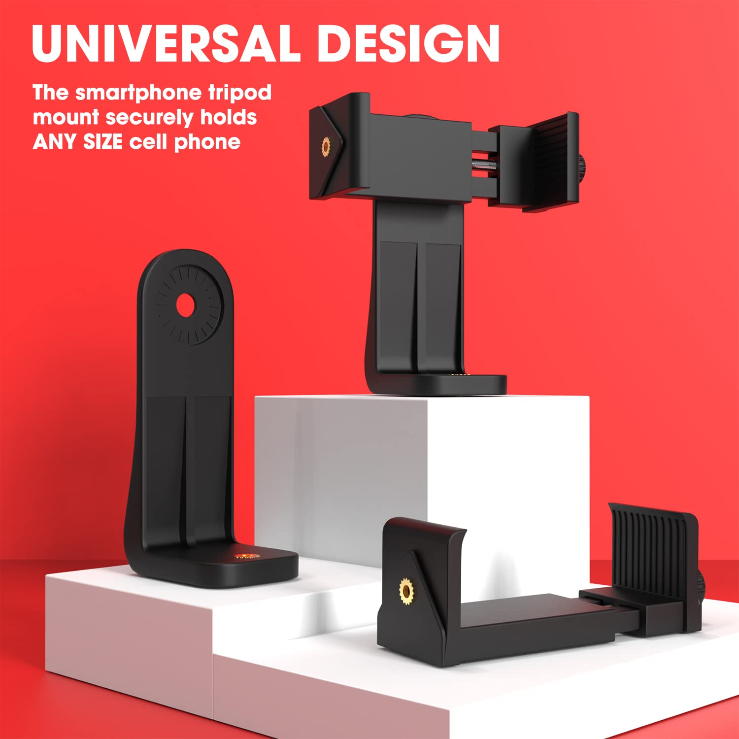 Sounce 360° Adjustable Cell Phone Tripod Mount Adapter | Universal 1/4 Screw Clamp Holder (Black)