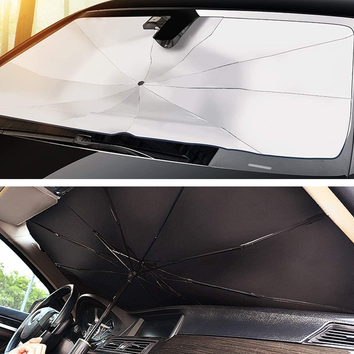 Sounce Windshield Umbrella Car Sun Shade Cover Robust Protection for car's Front Window with Heat Insulation and UV Shielding, Sun Protection Shield, Full Cover Foldable Sun Shade for Car - Black