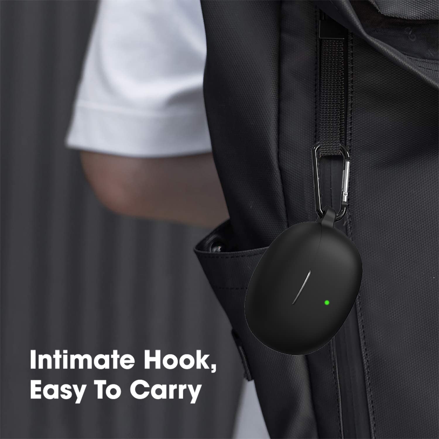 Sounce Portable Silicone Case Scratch-Resistant, 360® Full Protection, Carabiner Clip Compatible with Keychain for Realme Buds Air 3 Neo Full Protection Shockproof Cover Anti Fall Anti Dust (Black)