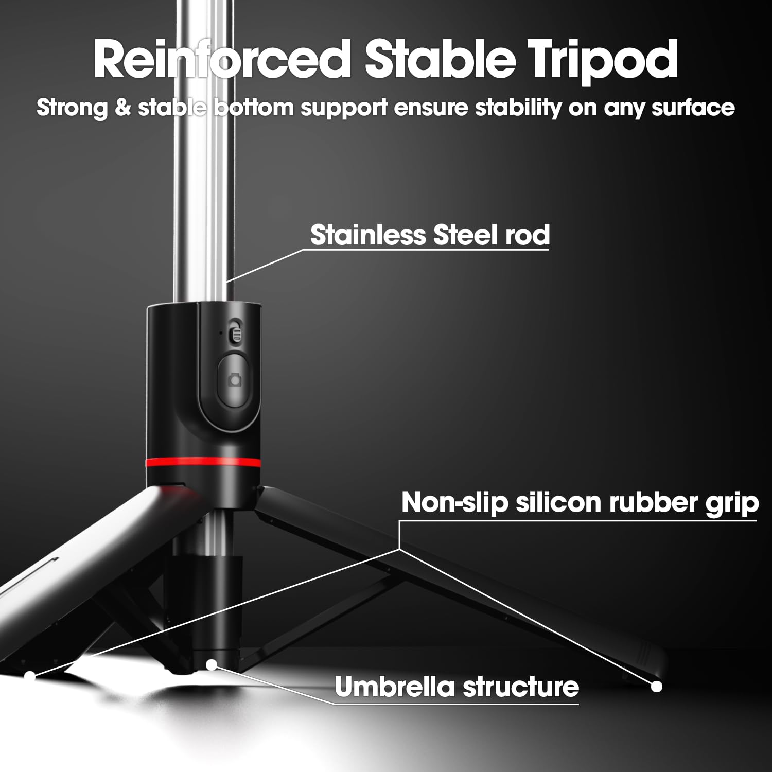 Sounce Selfie Stick Tripod Stand with Detachable LED Light - 45-inch 360° Bluetooth Tripod for Vlogging, Mobile, GoPro & Camera (Black)