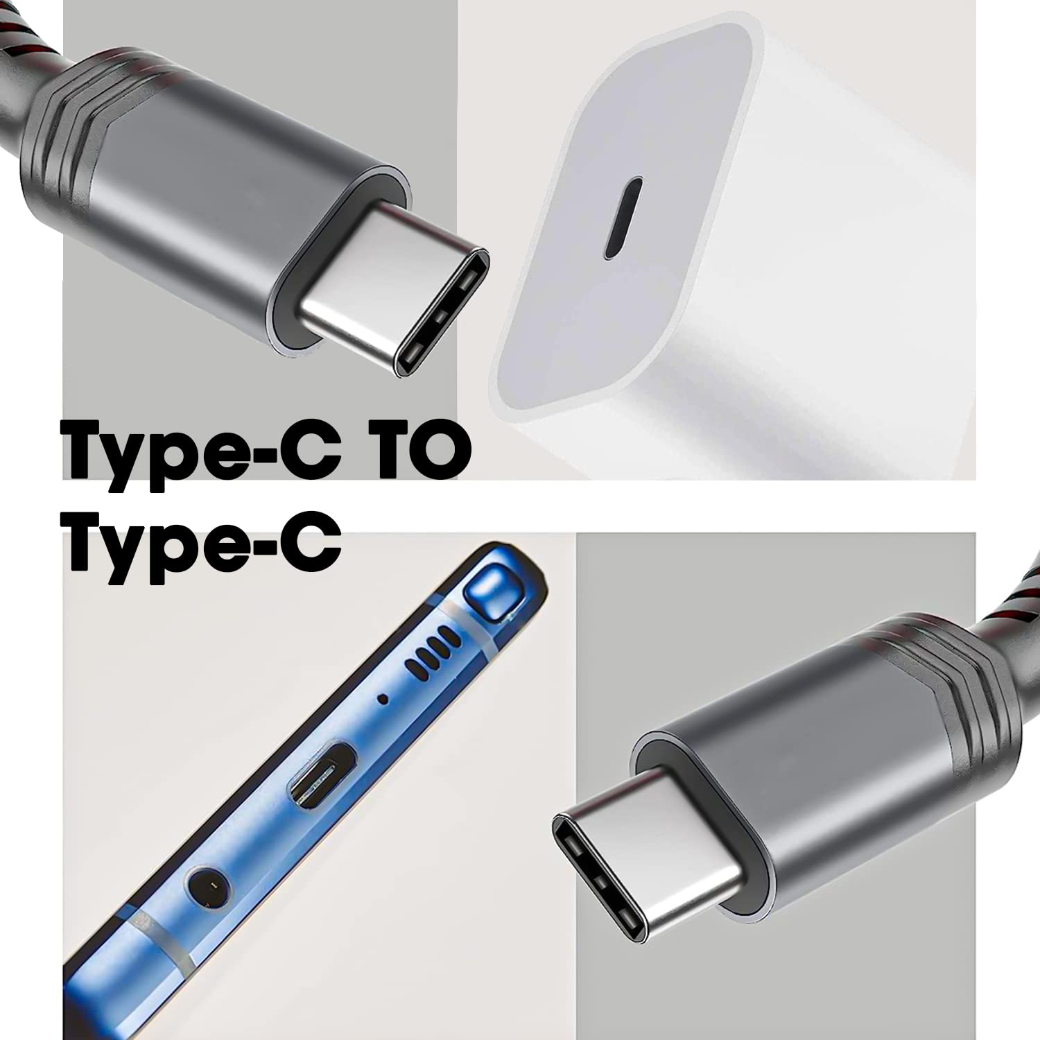 Sounce USB Type C to Type C 3A (60W) Fast Charging Braided Cable for Mobile, Laptop, Tablets & other Type-C devices Supports PD Tech & QC 3.0 Charge 480mbps Data Transfer Speed 1.5 Meter