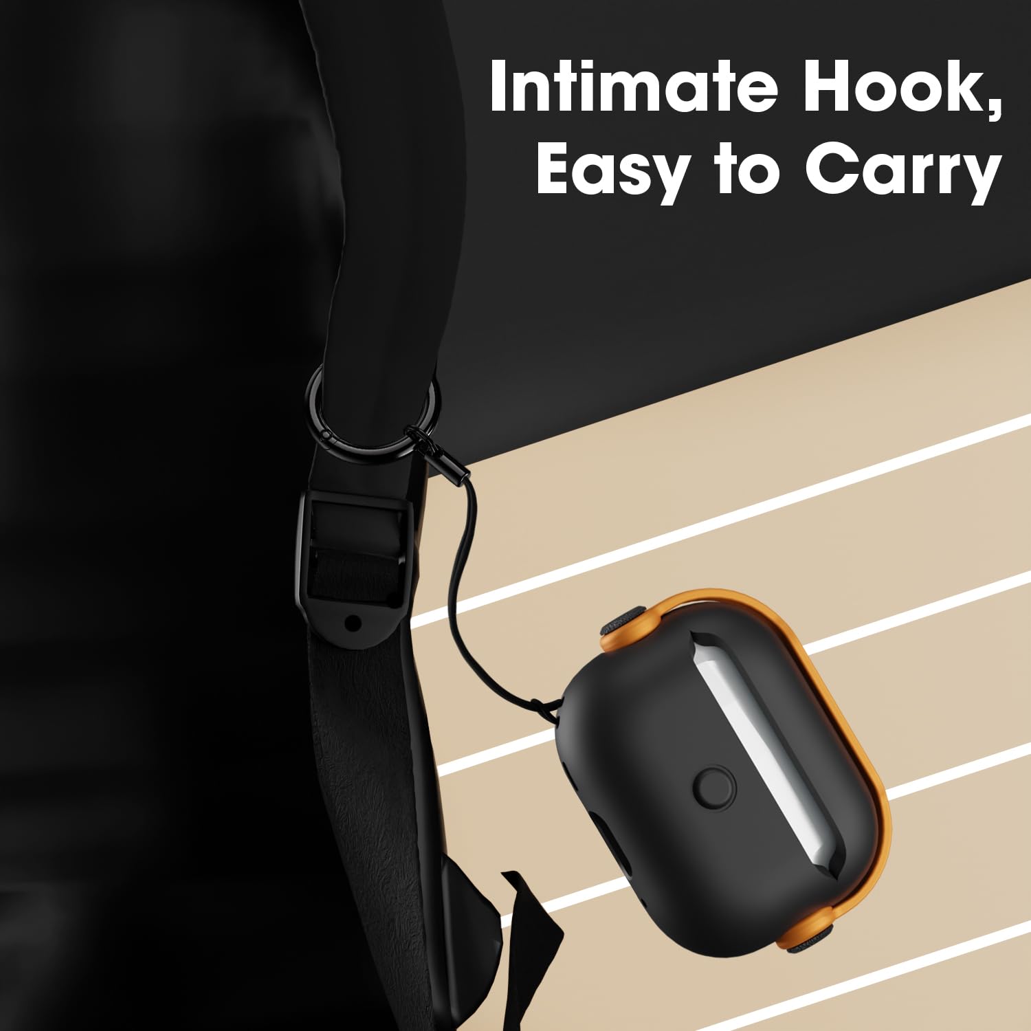 Sounce Antilost Lid Case Shell for Airpods pro 2 Case Cover with Lanyard, Full Protection Tough Shockproof Lock Cover Compatible with Airpods pro 2 Gen-2 (2022, 2023) with Carabiner - Black & Orange