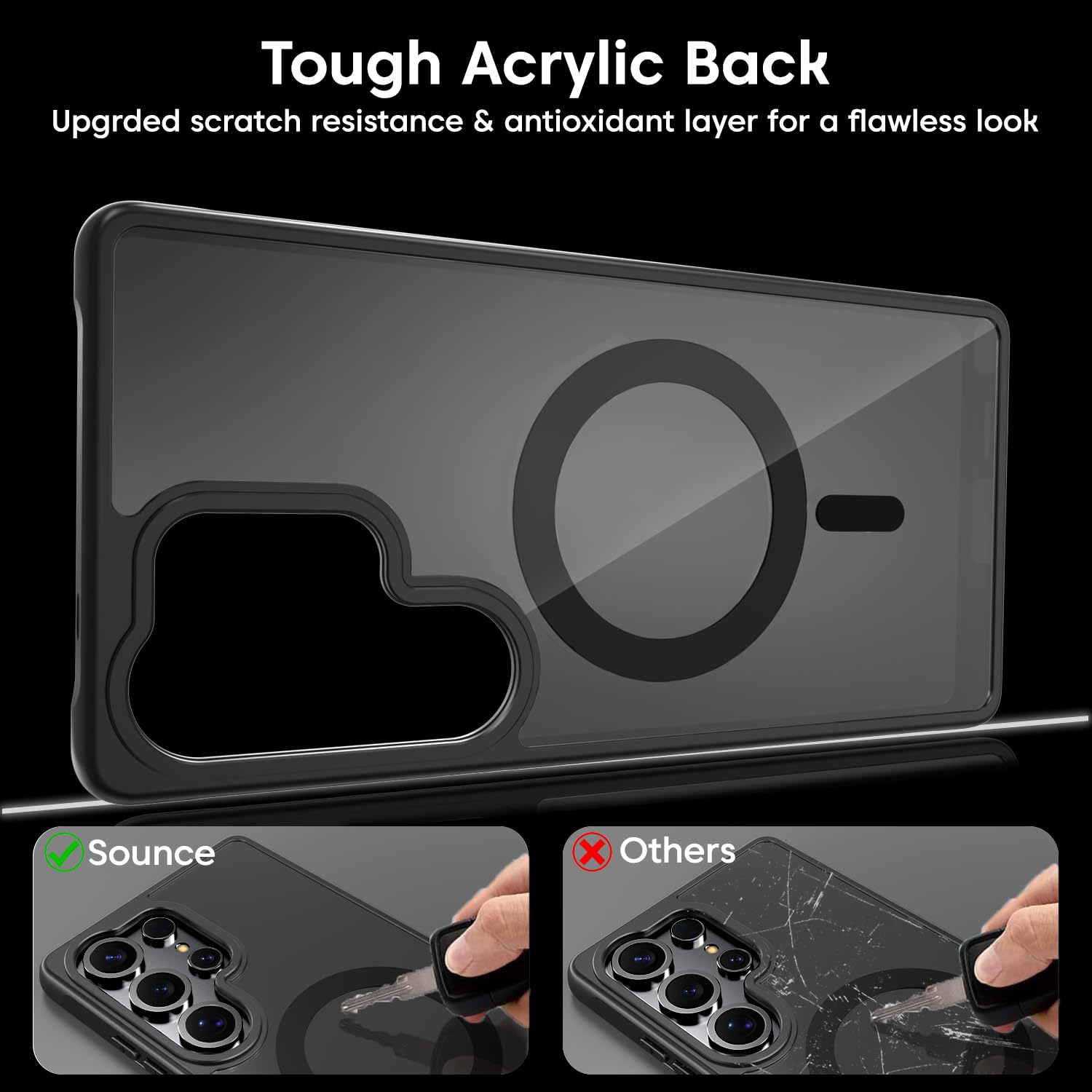 Sounce Samsung Galaxy S25 Ultra Case, Compatible with MagSafe, Magnetic Case for Samsung Galaxy S25 Ultra, Military-Grade Protection, TPU, Classic Hybrid Case (HaloLock), Frosted Black