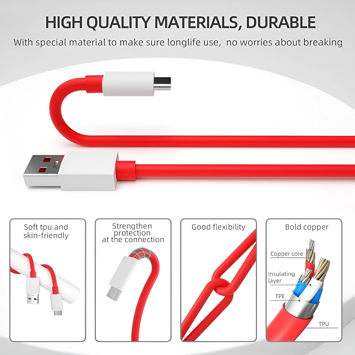 Sounce 80W Charging Cable USB to Type C Warp Charger SuperVooc/Dash Fast Charge Cable for Oneplus 11,11R,10 Pro,10R,10T,9RT,9R,8R,8T Charge Cable for 6/6T/7/7T,Nord,Ce2 Lite 5G,Ce 3 5G,Ce3 Lite, Red