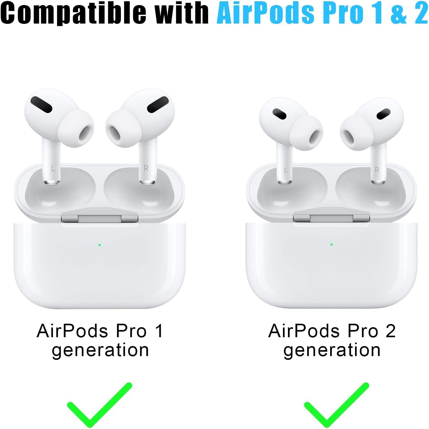 Sounce Silicone Replacement Ear Tips for Apple AirPods Pro 2 & Airpods Pro, Anti-Slip Eartips, Tighter Seal, Fits in The Charging Case, (Medium Size) (1 Sets, 2Pc) - White