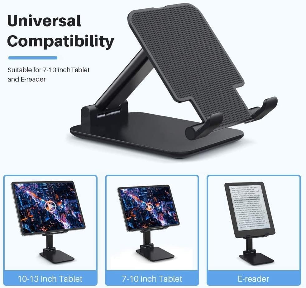 Sounce Foldable Portable Phone Holder Stand, Tabletop Adjustable Cell Phone Stand with Height Adjustable Cradle, Stable and Easy to Use Compatible for All 4-8 inches Smartphones Mount (Black)