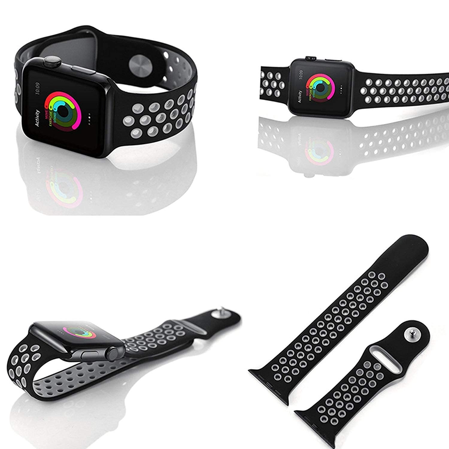 Sounce Sports Strap Compatible for Watch Band 42mm 44mm 45mm Adjustable Silicone Wristband Sport Loop for Watch Series 7/6/5/4/3/2/1, SE - Black-Grey