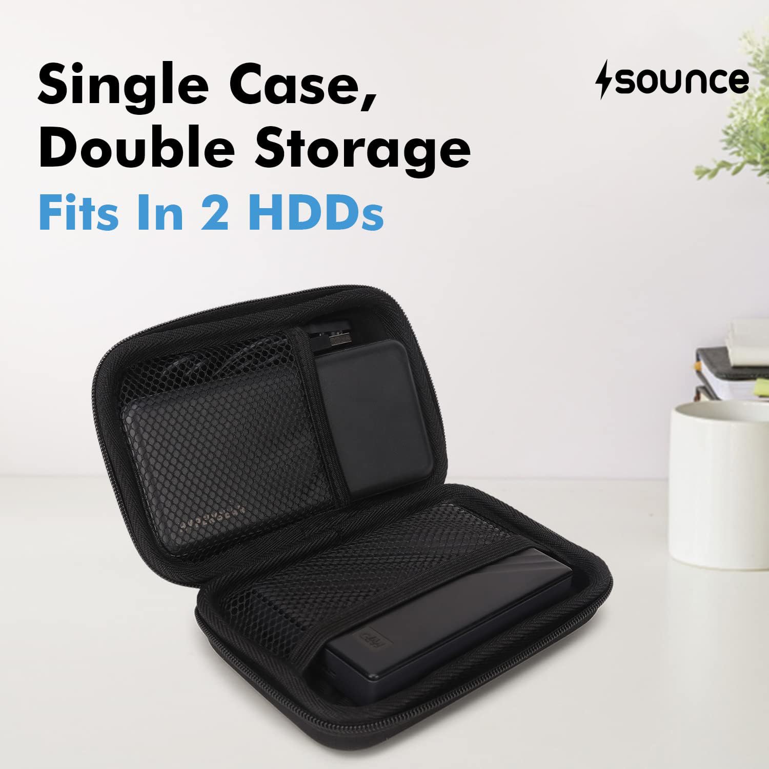Sounce External Hard Drive Case 2.5-Inch, Hard Drive Portable Storage Organizer Bag, External Hard Disk Cover, Portable Storage Shell for Gadget Hard Disk USB Cable Mobile Charger Earphone (Black)