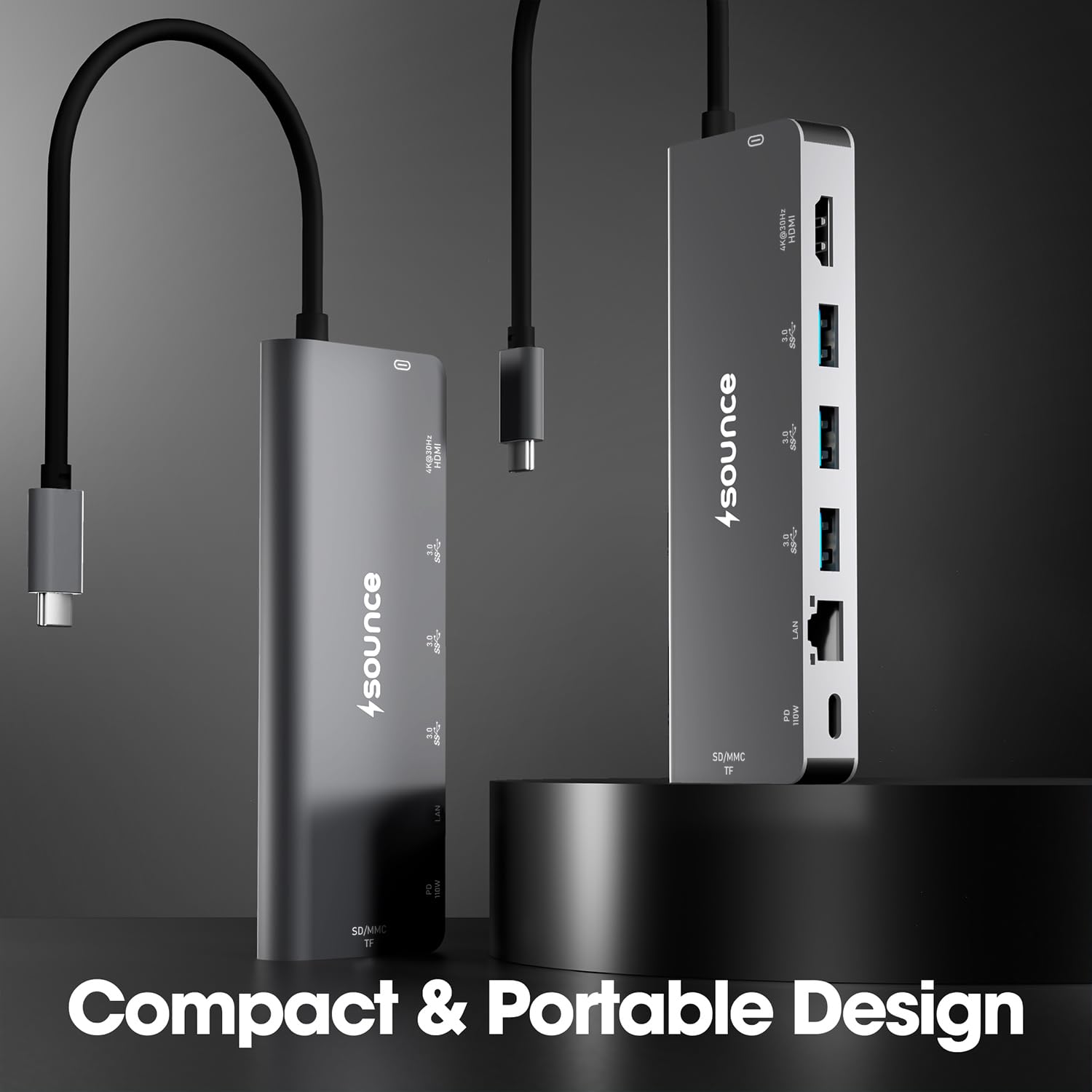 Sounce 9 in 1 USB Type C Hub Multiport Adapter with 4K@30Hz HDMI, Type C PD 60W Data Transfer, SD/TF Card Reader, USB A 3.0/2.0 Port, 1000mbps RJ45 LAN for MacBook, Laptop and Other Type C Devices