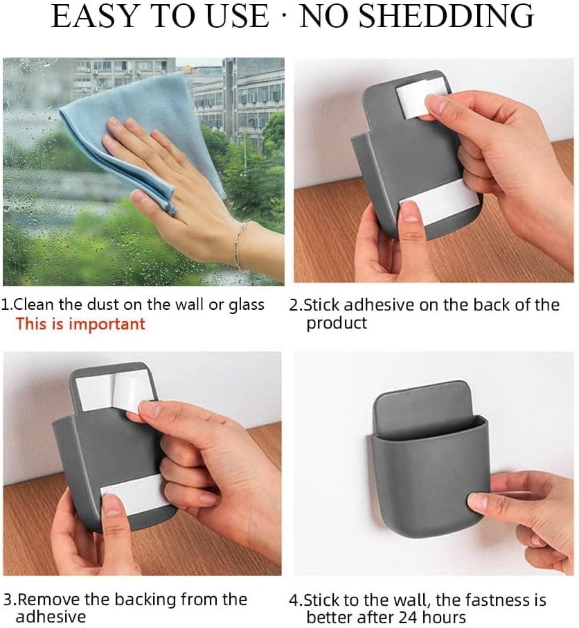 Sounce 8 Piece Wall Mounted Storage Box Remote Indoor Storage Organizer Case for Air Conditioner & TV Remote Mobile Phone Plug Holder Stand Rack Phone Charger Plug Holder (Pack of 8)- White & Grey