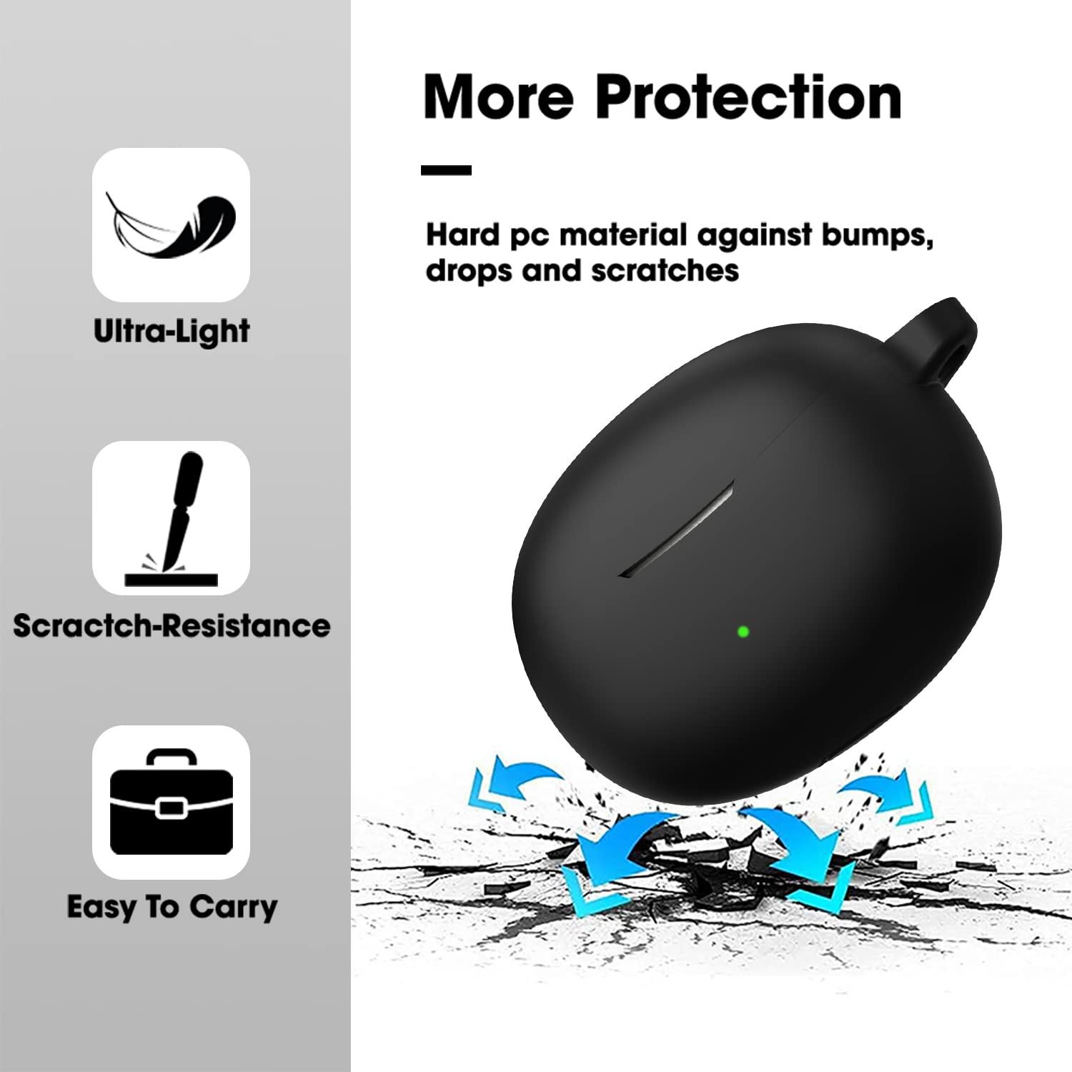 Sounce Portable Silicone Case Scratch-Resistant, 360® Full Protection, Carabiner Clip Compatible with Keychain for Realme Buds Air 3 Neo Full Protection Shockproof Cover Anti Fall Anti Dust (Black)