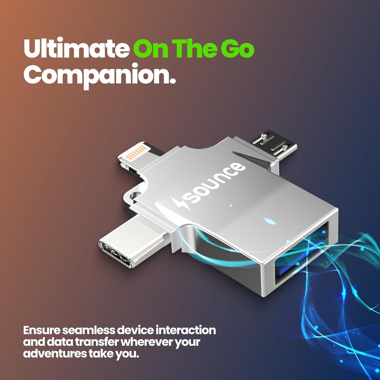 Sounce 4-in-1 OTG Adapter – Lightning, Type-C, Micro USB & USB 3.0 | Universal Data Transfer for iOS & Android