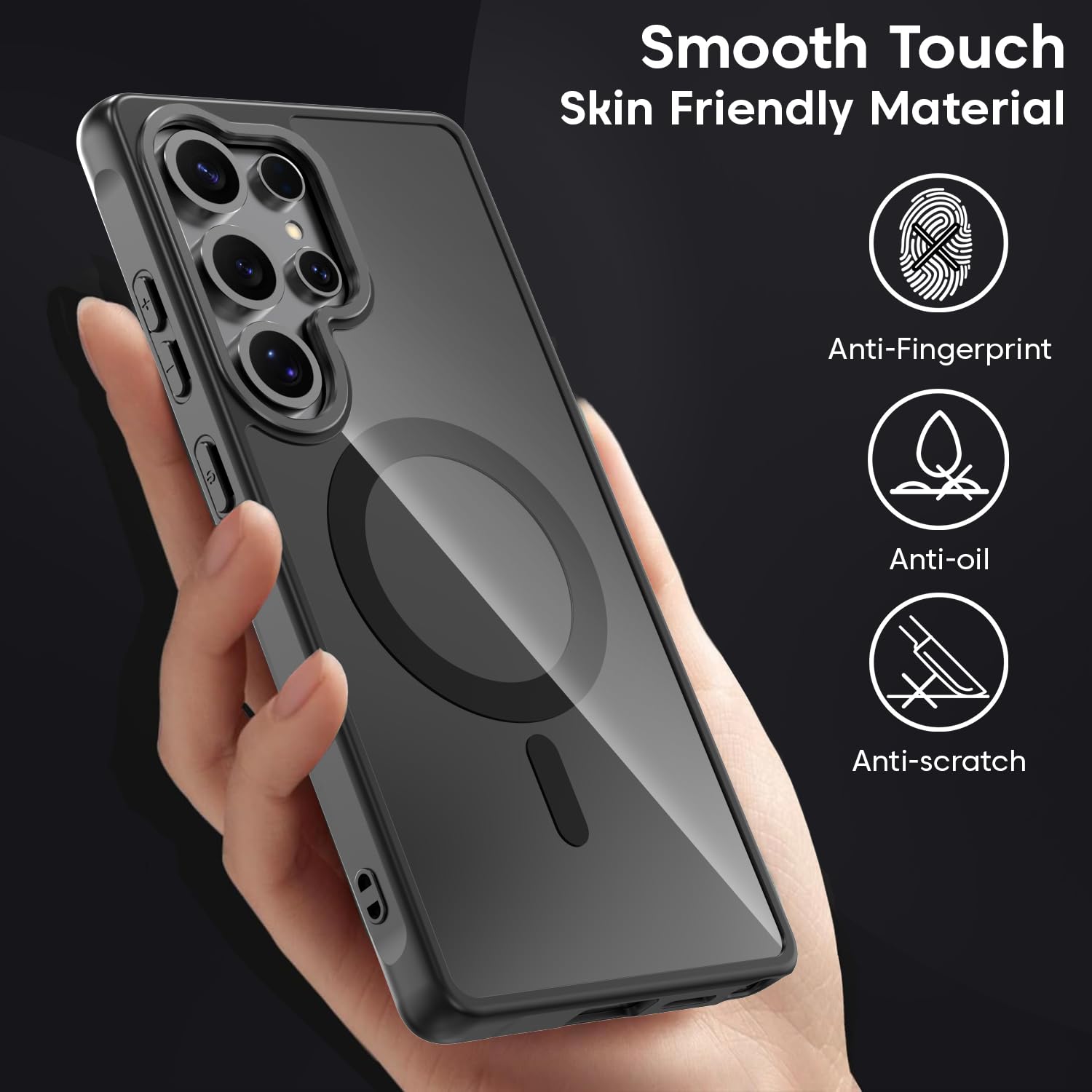 Sounce Samsung Galaxy S25 Ultra Case, Compatible with MagSafe, Magnetic Case for Samsung Galaxy S25 Ultra, Military-Grade Protection, TPU, Classic Hybrid Case (HaloLock), Frosted Black