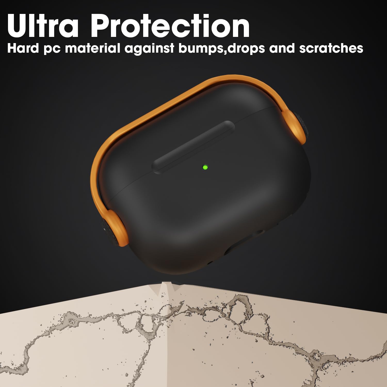 Sounce Antilost Lid Case Shell for Airpods pro 2 Case Cover with Lanyard, Full Protection Tough Shockproof Lock Cover Compatible with Airpods pro 2 Gen-2 (2022, 2023) with Carabiner - Black & Orange
